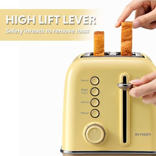 Hriankovač Buydeem DT620E Citrónovo žltý na 2 krajce – extra široké otvory, 7úrovní opekania, funkcia bagel