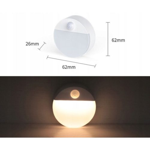 2 ks batériové, bezdrôtové okrúhle LED nástenné svietidlo – s PIR senzorom pohybu, pre nočné osvetlenie