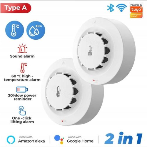 Inteligentný detektor dymu, teplota a vlhkosť - s meračom - TUYA WiFi, 2ks
