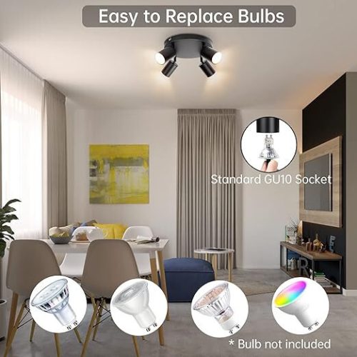 Otočné, nastaviteľné 4-cestné GU10 LED stropné športové svietidlo Ketom (čierne)