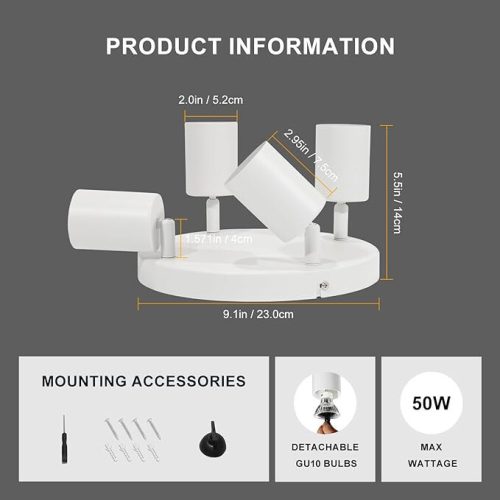 Kambo okrúhle otočné stropné bodové svietidlo LED so 4 horákmi (biele)