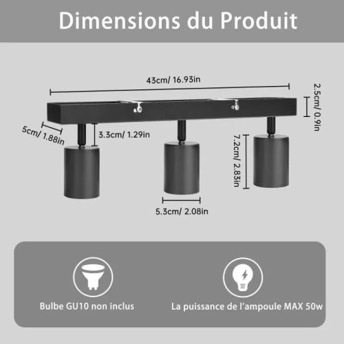 Otočné LED stropné svietidlo Kambo s 3 svetlami – čierne