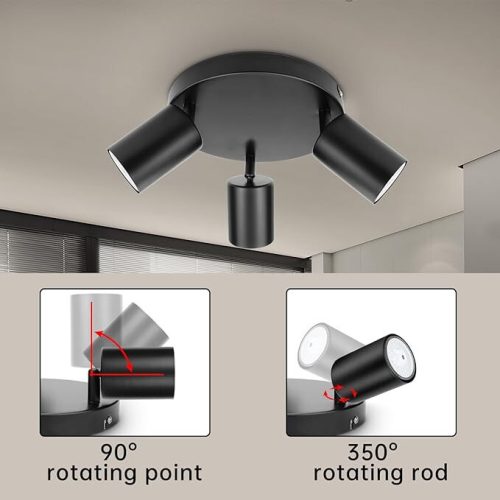 Stropné bodové svietidlo Dehobo - 3-cestné vnútorné osvetlenie, (matná čierna)