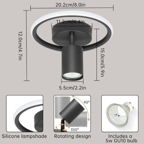 Ketom LED nástenná otočná lampa 4000K 17W - čierna