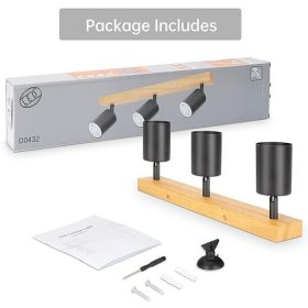   Otočné, nastaviteľné 3-smerové LED stropné bodové svietidlo Kambo (čierne a drevené)