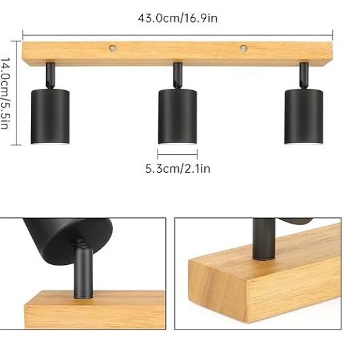 Otočné, nastaviteľné 3-smerové LED stropné bodové svietidlo Kambo (čierne a drevené)