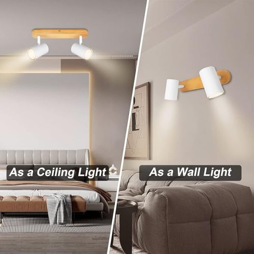 Kambo otočné stropné bodové svietidlo LED s 2 horákmi (biele a drevené)