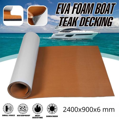 Samolepiaca EVA dlaždica na podlahu pre lode 2400x900x6 mm – svetlohnedý vzor teakového dreva, protišmyková, vodeodolná