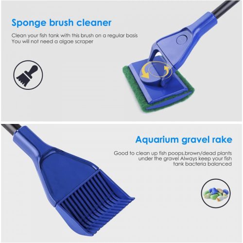 Multifunkčná sada na čistenie akvária – s teleskopickou rukoväťou, sieťkou a kefami