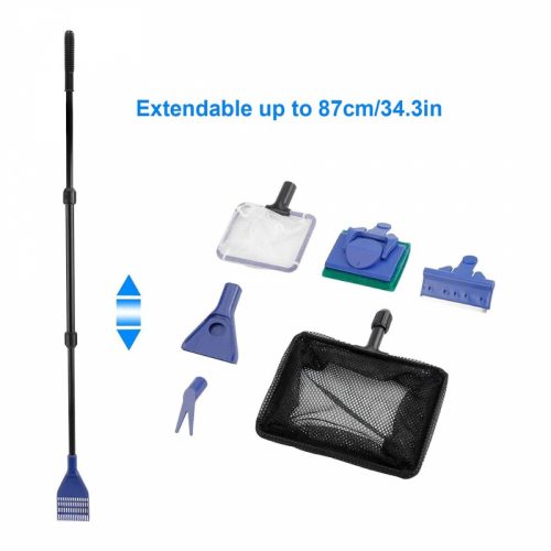 Multifunkčná sada na čistenie akvária – s teleskopickou rukoväťou, sieťkou a kefami