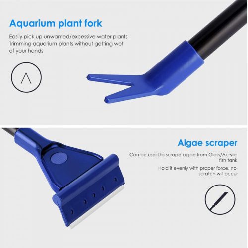 Multifunkčná sada na čistenie akvária – s teleskopickou rukoväťou, sieťkou a kefami