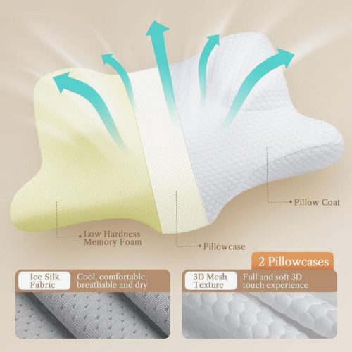 Ergonomický ortopedický vankúš z pamäťovej peny Benazcap v tvare krku a hlavy - biely