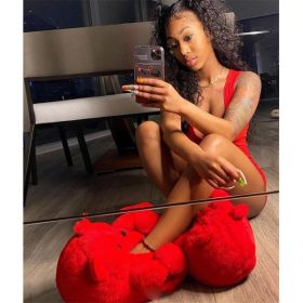   Červené Mamusz pre ženy – veľkosť 36–41, mäkká a teplá vnútorná obuv na zimné použitie doma