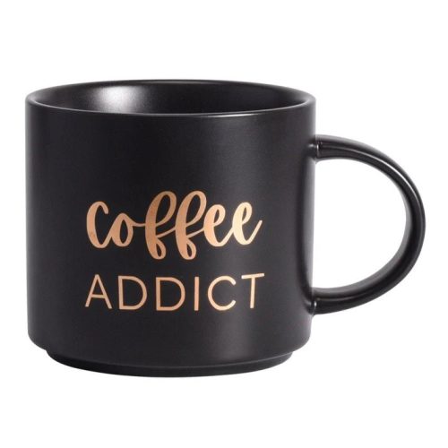 Keramický hrnček s nápisom "Coffee ADDICT" 410 ml (čierny, so zlatým nápisom)