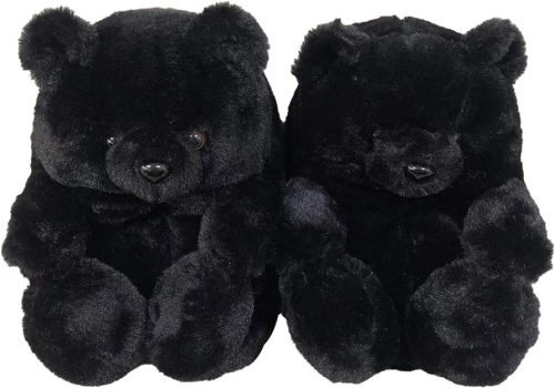 MOLATIN Plyšové papuče medvedíka (čierne, jedna veľkosť: 36-41)
