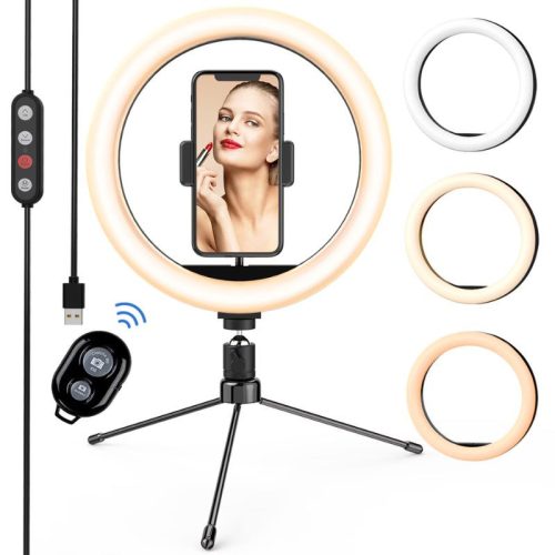 Letscom F-531 25 cm LED kruhové svetlo so stojanom a Bluetooth diaľkovým ovládaním