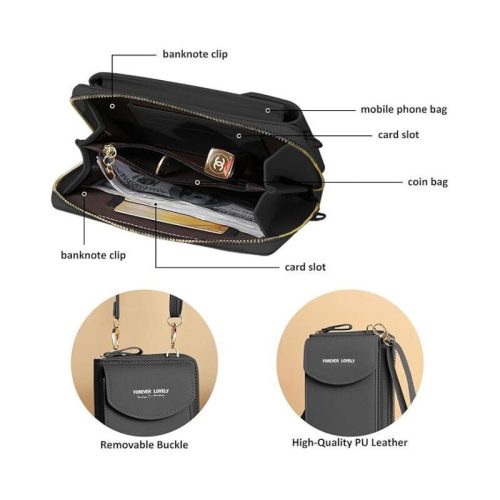 AEWOYAD Módna čierna taška cez rameno s držiakom na telefón – praktická malá dámska taška