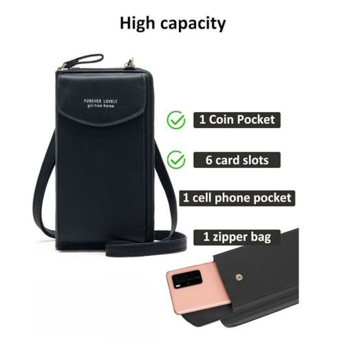 AEWOYAD Módna čierna taška cez rameno s držiakom na telefón – praktická malá dámska taška