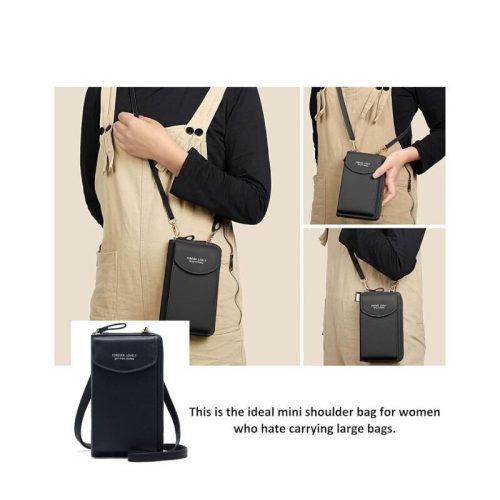 AEWOYAD Módna čierna taška cez rameno s držiakom na telefón – praktická malá dámska taška