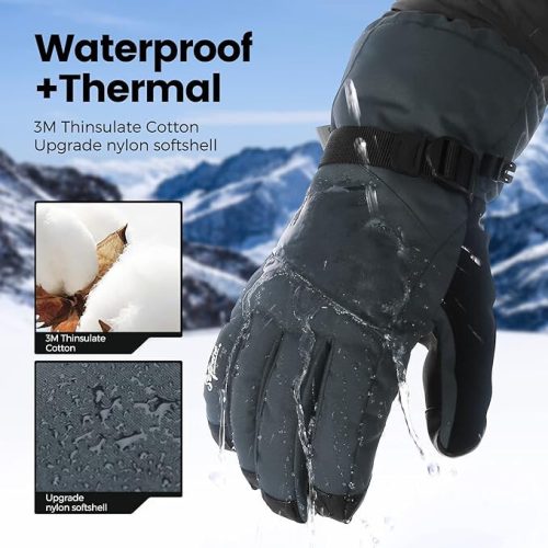 Lyžiarske rukavice Sefzone pre dospelých s dotykovým displejom pre mužov a ženy - veľkosť XL (sivo-modré)