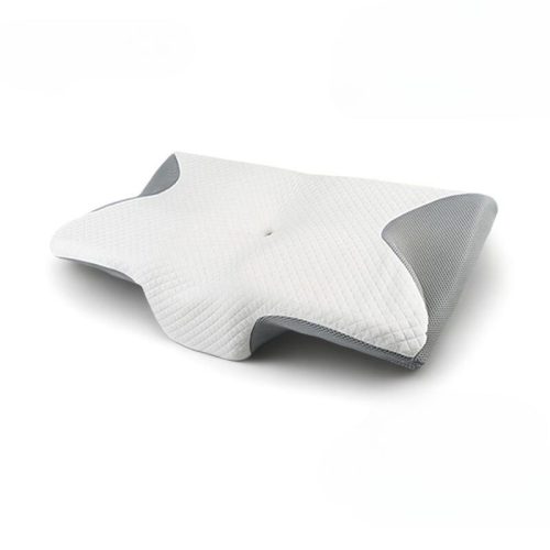 Ergonomický vankúš na krk a spanie Blux v tvare motýľa z pamäťovej peny – 56 × 32 × 10 cm, sivo-biely