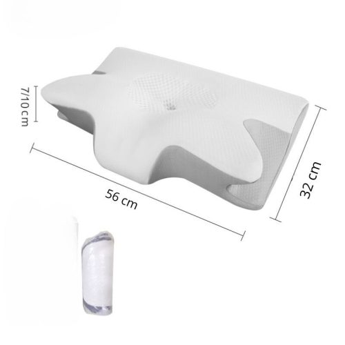 Ergonomický vankúš na krk a spanie Blux v tvare motýľa z pamäťovej peny – 56 × 32 × 10 cm, sivo-biely