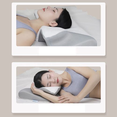 Ergonomický vankúš na krk a spanie Blux v tvare motýľa z pamäťovej peny – 56 × 32 × 10 cm, sivo-biely