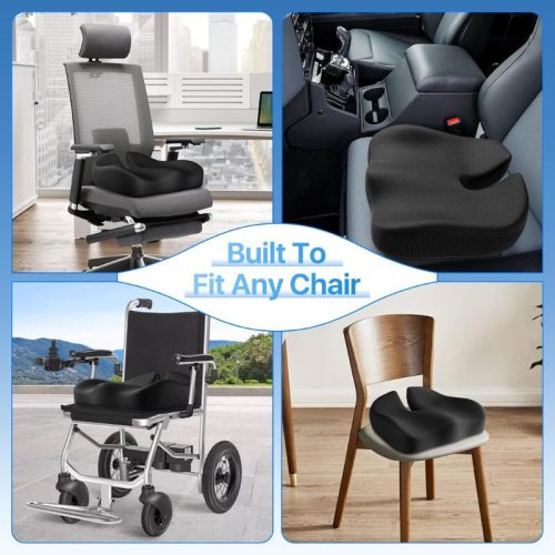 Ergonomický sedací vankúš z pamäťovej peny Blux – s odnímateľným, prateľným poťahom, 40 × 36 × 11 cm – čierny