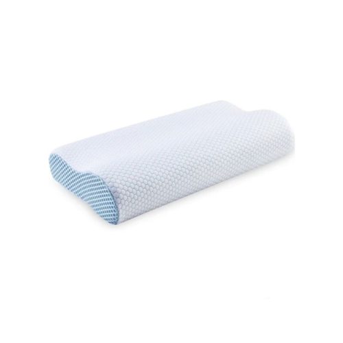 Ortopedický vankúš na krk Blux z pamäťovej peny – hypoalergénny, sprateľným poťahom, 55 × 35 cm, bielo-modrý