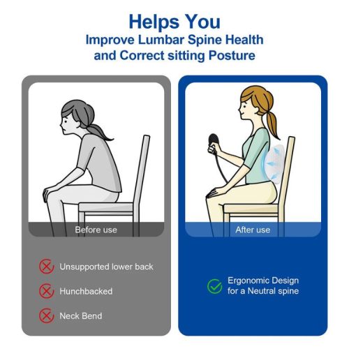 Nastaviteľný bedrový podporný vankúš Blux s pumpičkou – ortopedická pamäťová pena, svetlomodrá - biela