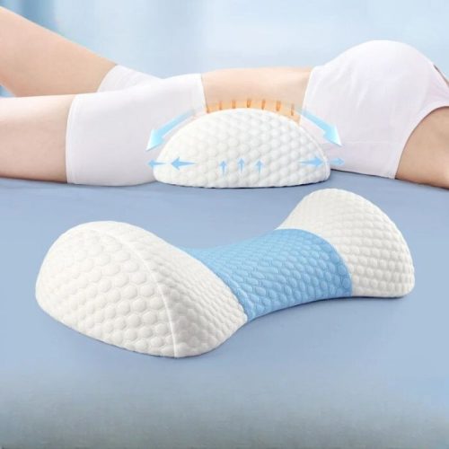 Nastaviteľný bedrový podporný vankúš Blux s pumpičkou – ortopedická pamäťová pena, svetlomodrá - biela