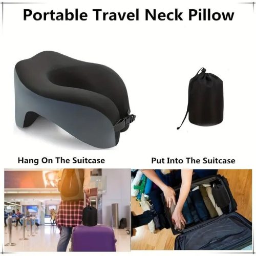 Cestovný vankúš na krk Blux Premium v tvare U – pohodlné spanie na cestách – čierno-modrý