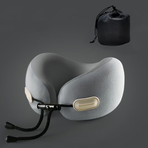 Cestovný vankúš na krk Blux z pamäťovej peny s puzdrom – 22 × 22 × 12 cm (± 1 cm) – sivý