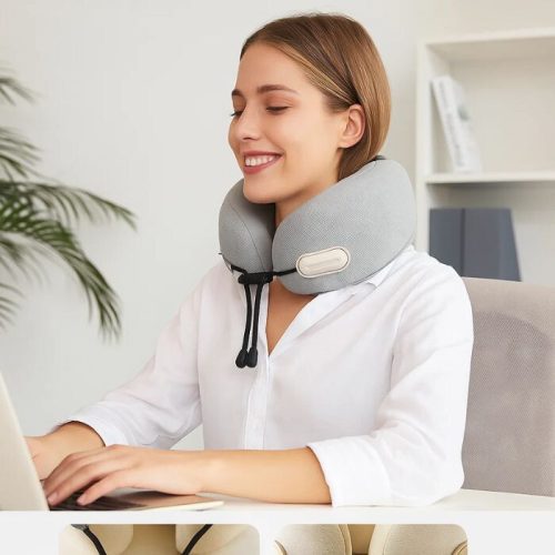 Cestovný vankúš na krk Blux z pamäťovej peny s puzdrom – 22 × 22 × 12 cm (± 1 cm) – sivý