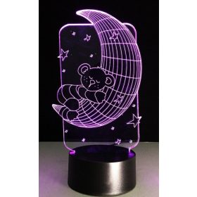   Dekoratívna LED lampa, 3D, plyšový medvedík a polmesiac, vyrobená z akrylového materiálu