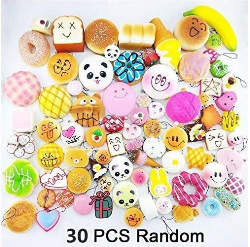 Sada 30 plyšových figúrok Squishy na odbúravanie stresu – dá sa pripevniť na kľúčenku alebo tašku