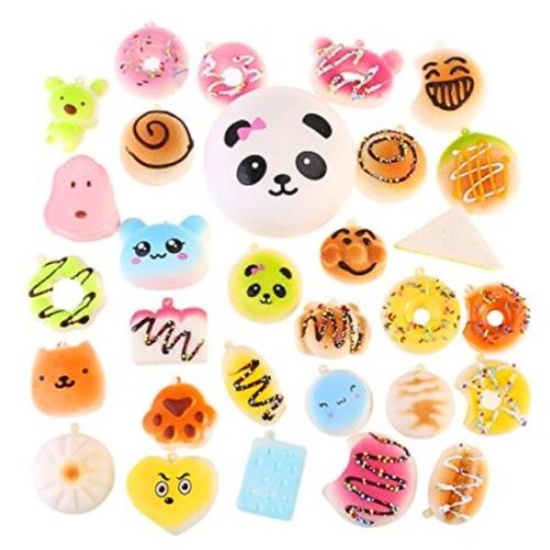 Sada 30 plyšových figúrok Squishy na odbúravanie stresu – dá sa pripevniť na kľúčenku alebo tašku