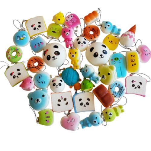 Sada 30 plyšových figúrok Squishy na odbúravanie stresu – dá sa pripevniť na kľúčenku alebo tašku