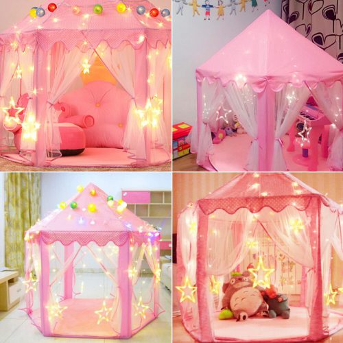 BDream Detský stan, stan na hranie do interiéru aj exteriéru, princezná ružová ‎140x135 cm