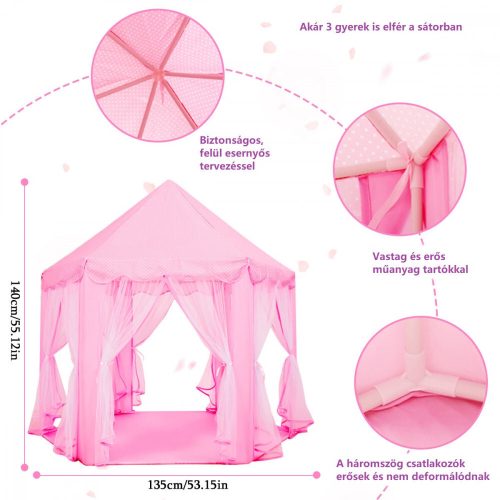 BDream Detský stan, stan na hranie do interiéru aj exteriéru, princezná ružová ‎140x135 cm