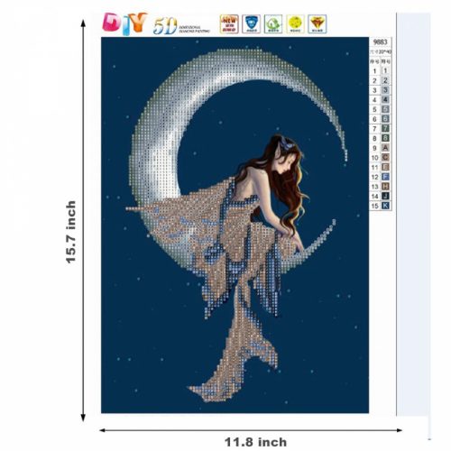Sada na diamantovú maľbu so vzorom víly a mesiaca 30 x 40 cm