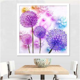   Sada na diamantovú maľbu s fialovým púpavovým vzorom 25x25 cm