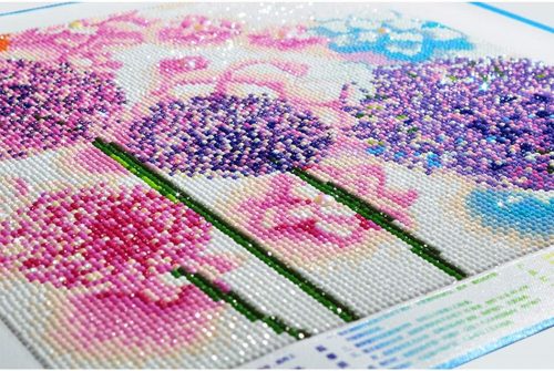 Sada na diamantovú maľbu s fialovým púpavovým vzorom 25x25 cm