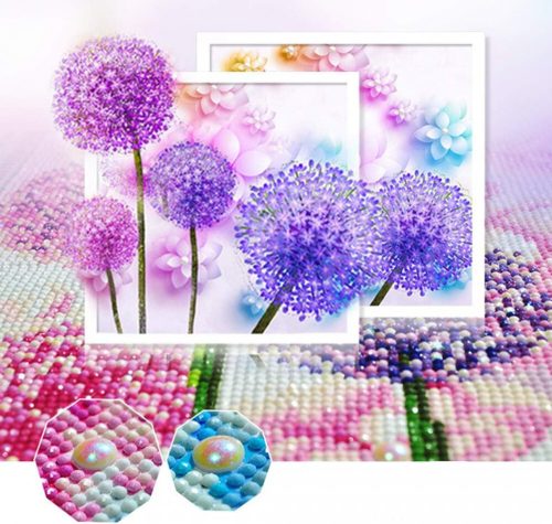 Sada na diamantovú maľbu s fialovým púpavovým vzorom 25x25 cm