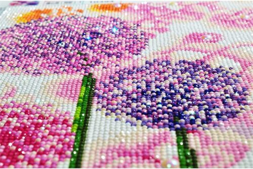 Sada na diamantovú maľbu s fialovým púpavovým vzorom 25x25 cm