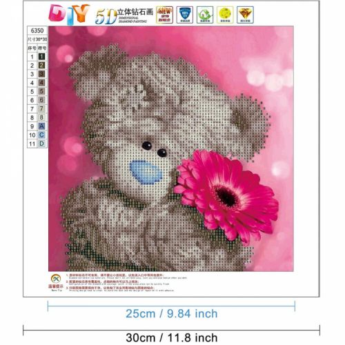 Sada na diamantovú maľbu s plyšovým medvedíkom a kvetinovým vzorom 30 x 30 cm