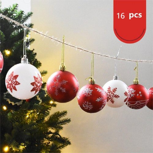 Vianočné ozdoby 16 ks – sada červeno-bielych guličiek