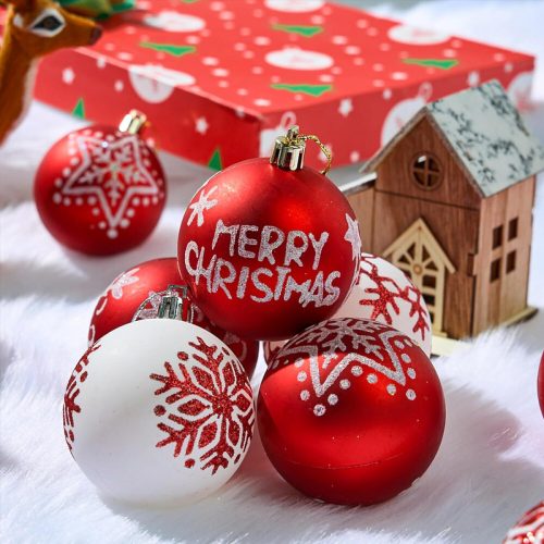 Vianočné ozdoby 16 ks – sada červeno-bielych guličiek