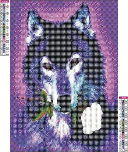 Diamantová maľba s fialovým vlkom – 30×40 cm, kompletná sada puzzle