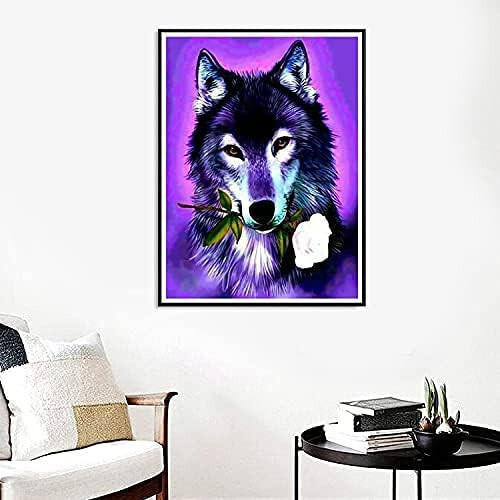 Diamantová maľba s fialovým vlkom – 30×40 cm, kompletná sada puzzle